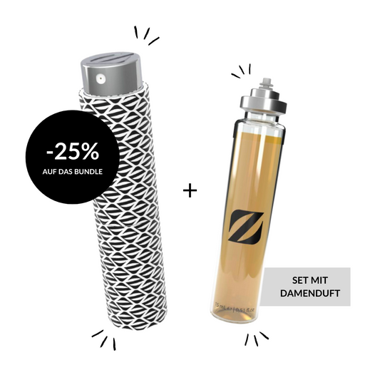 Schwarz-weißes Taschenetui + 15ml Damenparfüm