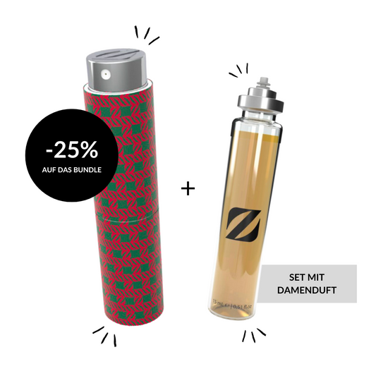 Rot-grünes Taschenetui + 15ml Damenparfüm